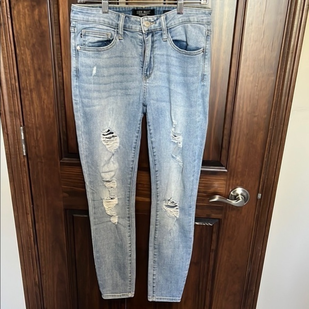 Judy Blue Ankle Cropped Skinny Distressed Blue Jeans size 30